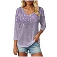 thumbnail image 6 of Siilsaa Women's Plus Size V Neck T Shirts Summer 3/4 Sleeve Tees Casual Loose Fit Cotton Tunic Tops Light Purple,XL, 6 of 6
