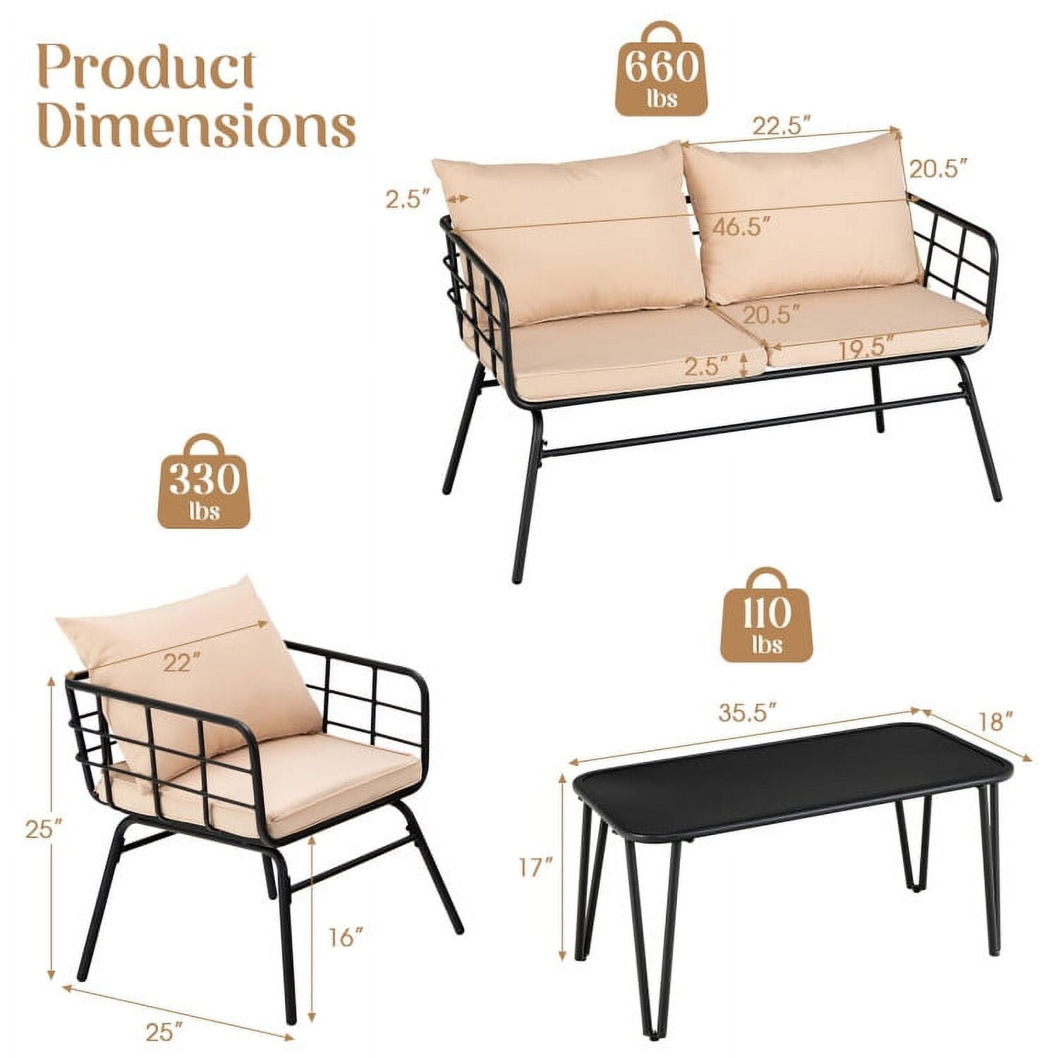 Aimee Lii 4 Pieces Patio Furniture Set with Seat Back Cushions, Patio Conversation Sets for Backyard and Poolside, Beige Aimee Lii 4 Pieces Patio Furniture Set with Seat Back Cushions, Patio Conversation Sets for Backyard and Poolside, Beige