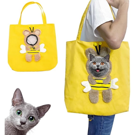 Dog Bag Carrier Canvas Pet Carrying Tote Bag Breathable Head Opening Cute Cat Carrier Safe Internal Tether For Small Pets Shopping Road Trips,Yellow