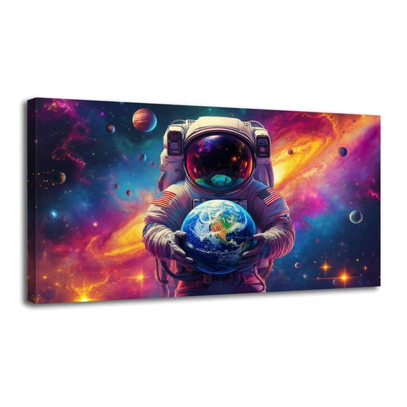Canvas Wall Art Astronaut Spaceman Galaxy Planet Earth Space Planets Stars Painting Wall Decor for Living Room Bathroom Bedroom Office 20" x 40" Art Paintings, Ready to Hang