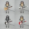 thumbnail image 4 of Retro Microphone Robot Sculpture Play Guitar Guitar Figurine Desk LED Lamp Metal Microphone Guitarist Office Home Craft Ornament (New style-Black), 4 of 7
