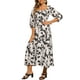 thumbnail image 4 of INSPIRE CHIC Vestidos de Verano para Mujeres con Flores, Cuello Cuadrado, Manga Corta, Corte A, Vestido Largo con Fruncido, M Beige Negro, 4 of 6