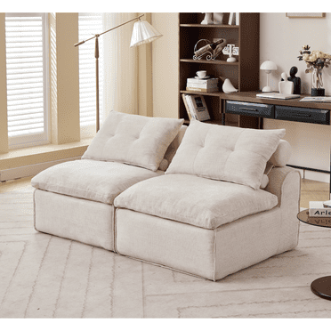 Miekor Furniture Modular Sofa,No Armrests,At will DIY,Soft Chenille Fabric,Neck Pillow-Back Lounge Sofa Chair,Reading Nook, or Apartment Living, Lumbar Pillow,2 Seats,Upholstered,Beige 14993