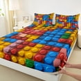 thumbnail image 3 of jejeloiu Building Blocks Full Size Sheets,Colorful Geometric Plaid Bed Sheets,Boys Games Sheet Sets,Super Cozy Bedroom Decor,4 Pieces, 3 of 7