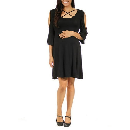 24/7 Comfort Apparel Women's Maternity Split-Sleeve Cross Fabric Dress