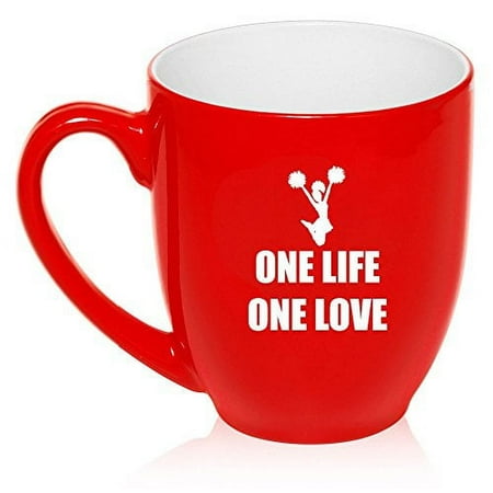 

16 oz Large Bistro Mug Ceramic Coffee Tea Glass Cup One Life Cheer (Red)