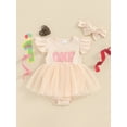 thumbnail image 2 of EYIIYE Barboteuse-Robe d'Anniversaire pour Bébés Filles, Robe de Princesse d'Été pour Nouveau-Né, Combinaison à Manches Volantées, Barboteuses avec Broderie de Lettres, Robe Justaucorps à Col Ras du Cou avec Bandeau, Vêtements Décontractés et Mignons pour Tout-Petits, 2 of 9