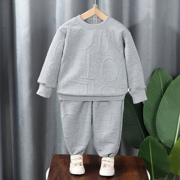 Eltusu Boys Cotton Outfit Sets, 2 Pieces Elastic Bottom Long Sleeve Sweatshirts & Sweatpants Set Gray Size 10-12 T
