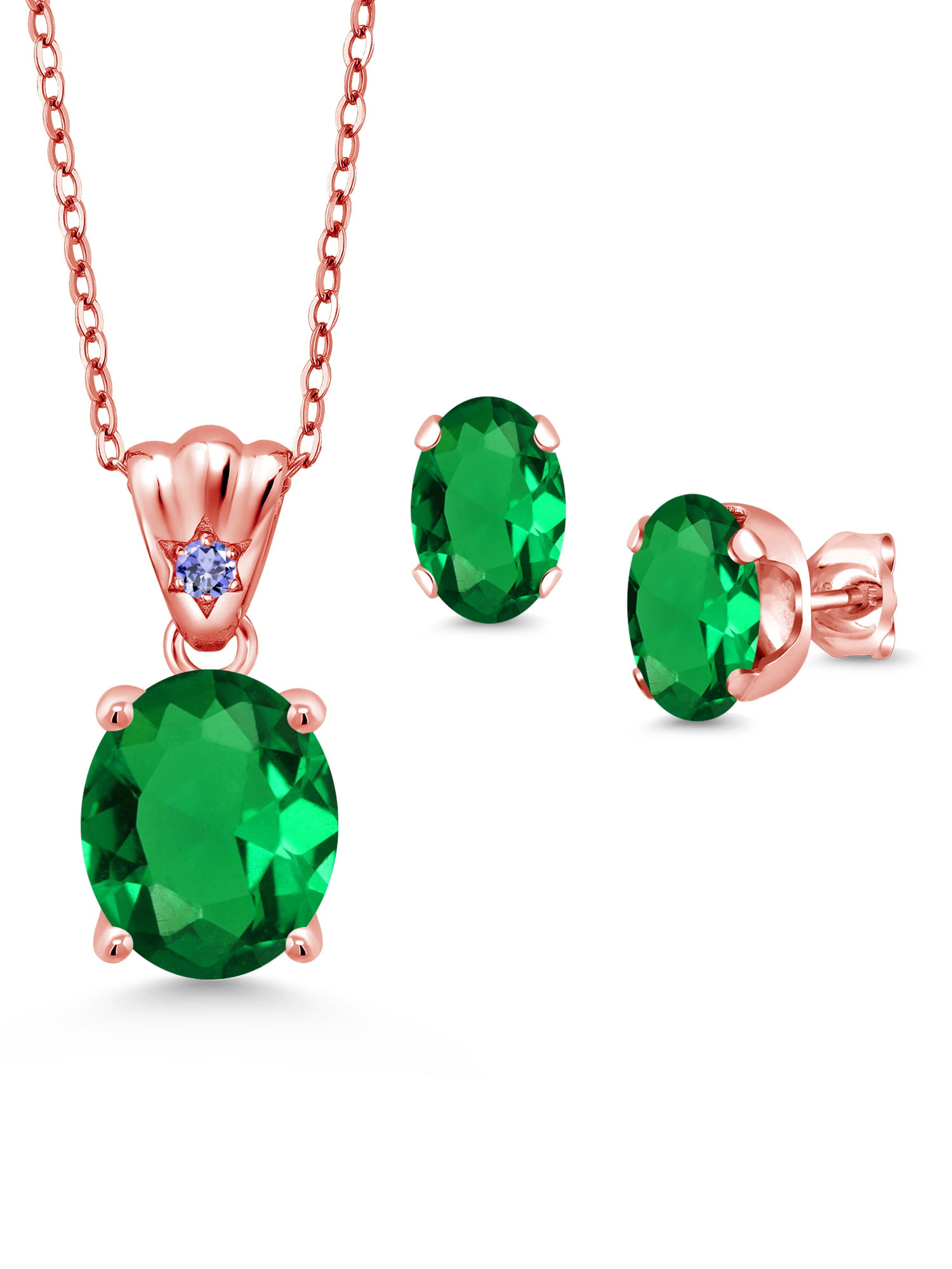 好きに Lab Silver Plated Gold Rose 18K Emerald Nano Green Ct 4.29 King Stone  Gem Grown Set 並行輸入品 Earrings Chain with Pendant Diamond 宝石ルース、裸石