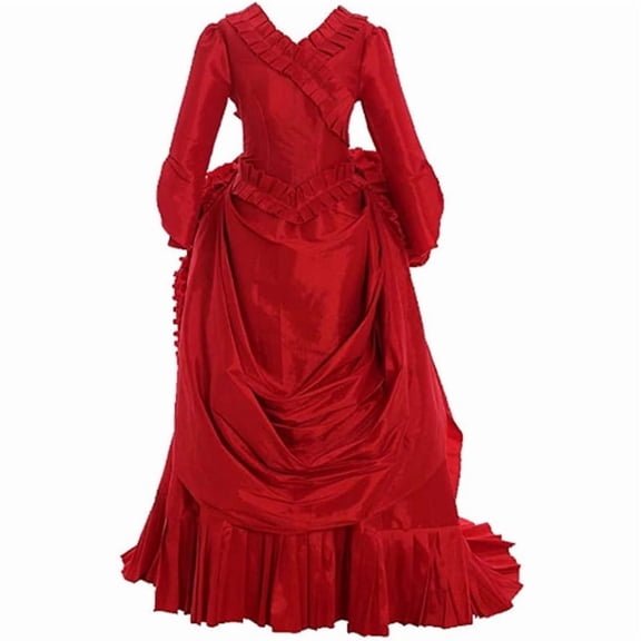 Womens Gothic Red Victorian Bustle Dress Vintage Style Evening Gown Costume