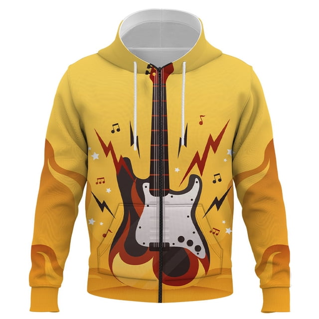 Sudadera con capucha y cremallera para hombre con estampado de guitarra, estilo informal, para primavera y otoño, ropa de calle, moda para hombre, talla grande