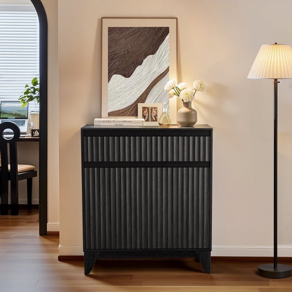 UPGO 38" Tall 2 - Door Accent Cabinet With Adjustable Shelf, Waveform Fluted Panel