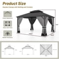 thumbnail image 3 of Gotland 12' x 14' Hardtop Gazebo, Outdoor Galvanized Steel Double-Roof Gazebo with Curtains and Netting for Patios, Gardens, and Lawns, Gray, 3 of 8