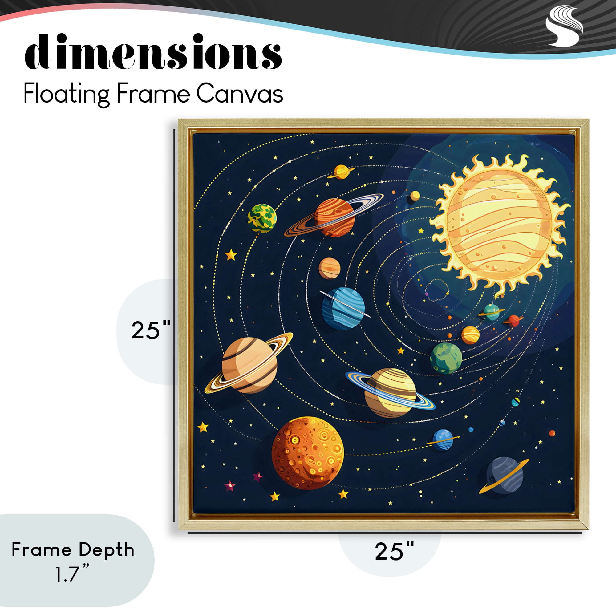 Stupell Industries Planets Around The Sun Gold Framed Floater Canvas Wall Art, design by Creative Studio