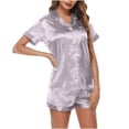 thumbnail image 6 of BLVB Satin Pajamas Set Women's Short Sleeve Tops Sleepwear Soft Silk Button Down Loungewear Comfy Pjs Shorts Set Homewear, 6 of 6