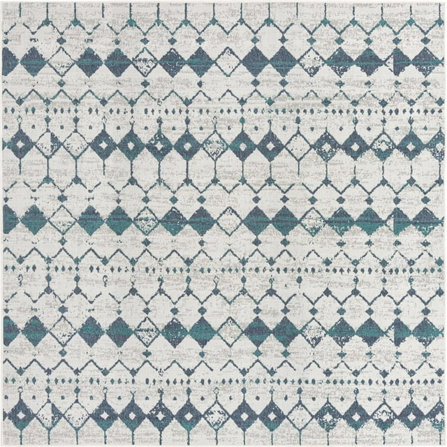 Unique Loom Outdoor Trellis Southwestern Rug 7' 10 x 7' 10 Square Ivory/Blue