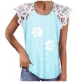 thumbnail image 1 of Blusa superior sexy de manga corta con retazos de encaje y cuello redondo de verano para mujer Fridja  zx1251, 1 of 8