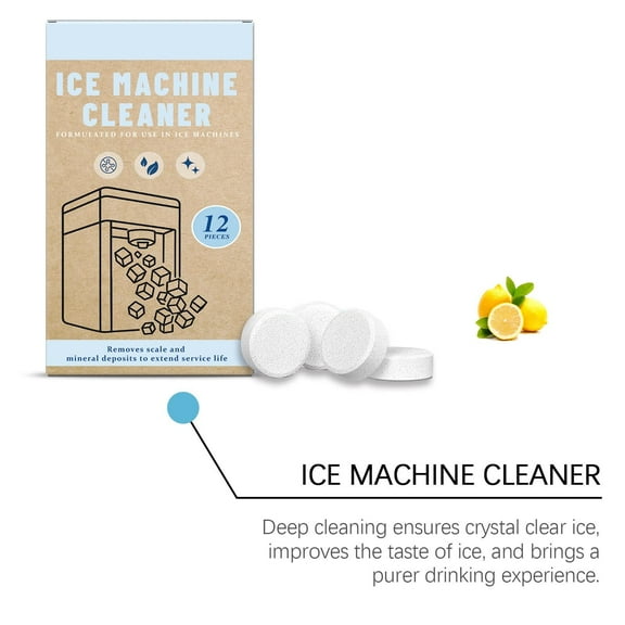 Yooshoverk Ice Machine Cleaning Tablets 12-Pack: Effervescent Decontamination & Descaling - Removes Slime, Mold, Mineral Build-Up, Keeps Ice Tasting Fresh, Compatible with Most Ice Makers