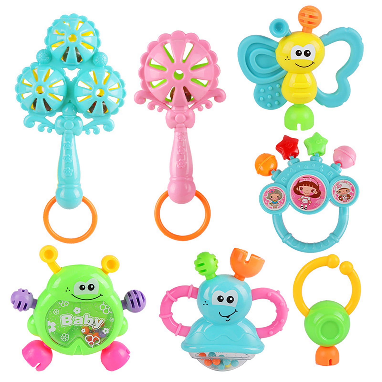 Handbell Rattle Baby Cuteam Rattle,7Pcs/Set Infant Rattle Handbell Smooth Educational Bee ...