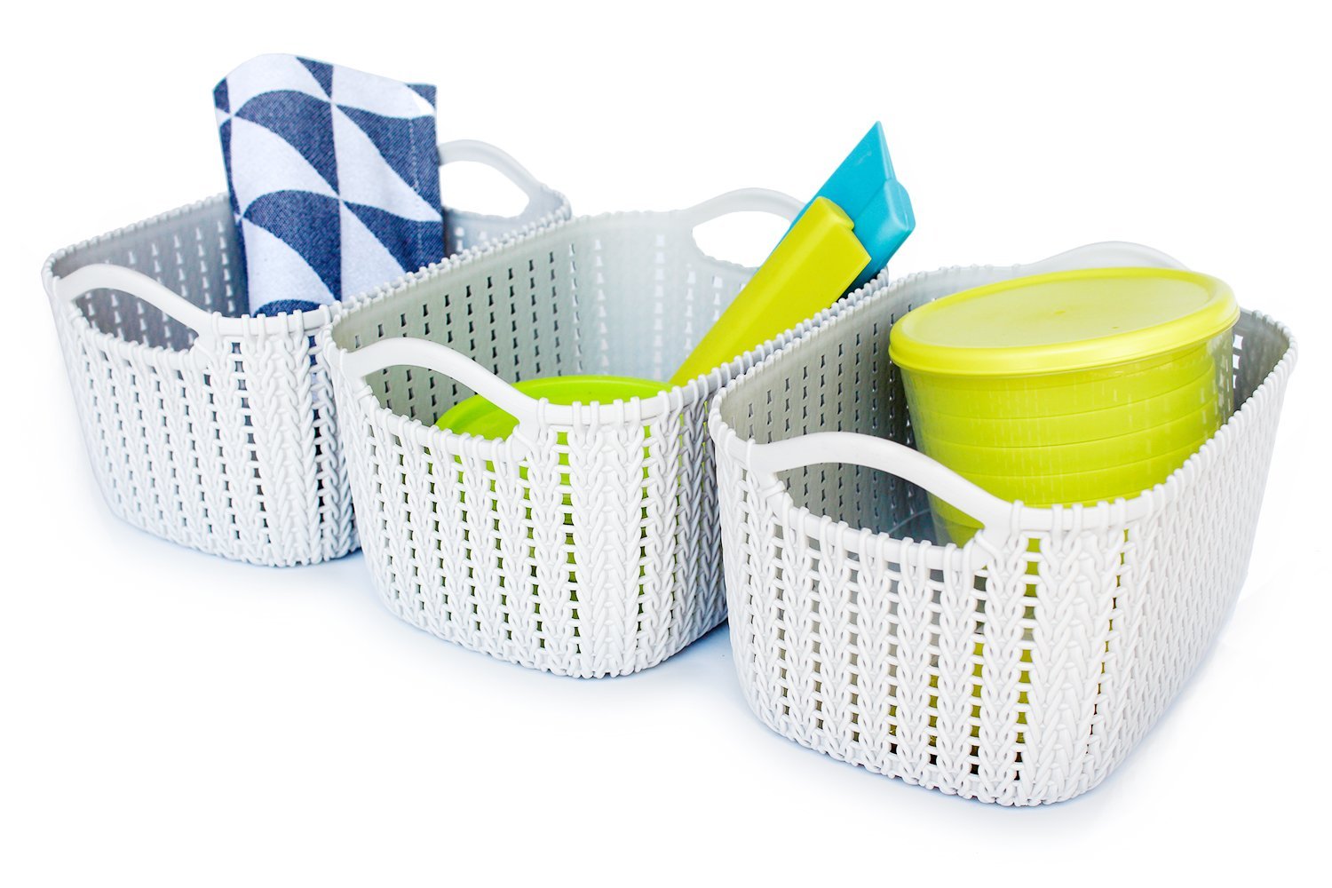 Weaving Rattan Plastic Storage Baskets/Bins Organizer with Handles,Set