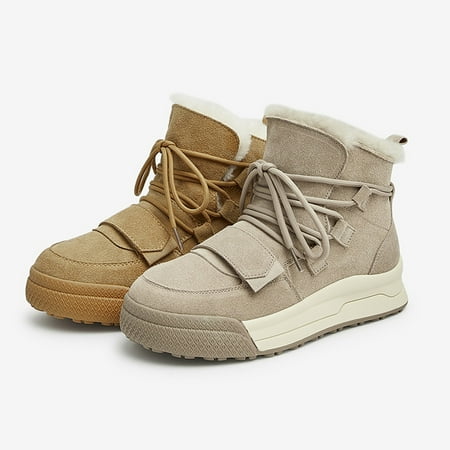 

Cathalem Boots Leather Women Lace Up Half Design And Sheepskin Rubber Sole Men Snow Boots Fashion Men Shoe Retro Boots for Women Grey 7.5