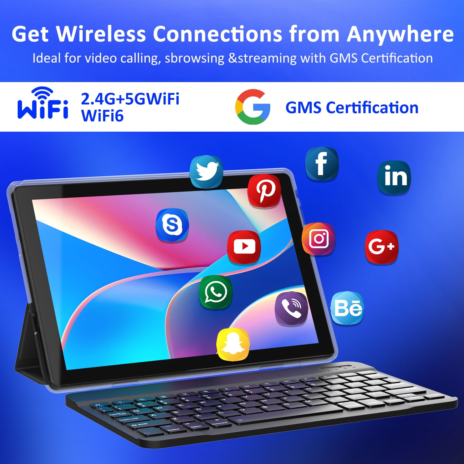 Android 15 Tablet 10 inch, 8GB RAM+32GB ROM Support 1TB Expandable Computer Tablet, 1.8Ghz Quad-Core CPU, HD Screen, BT, WiFi, Long Battery Life, 2 in 1 Tablets with Keyboard Case Mouse Stylus, Black