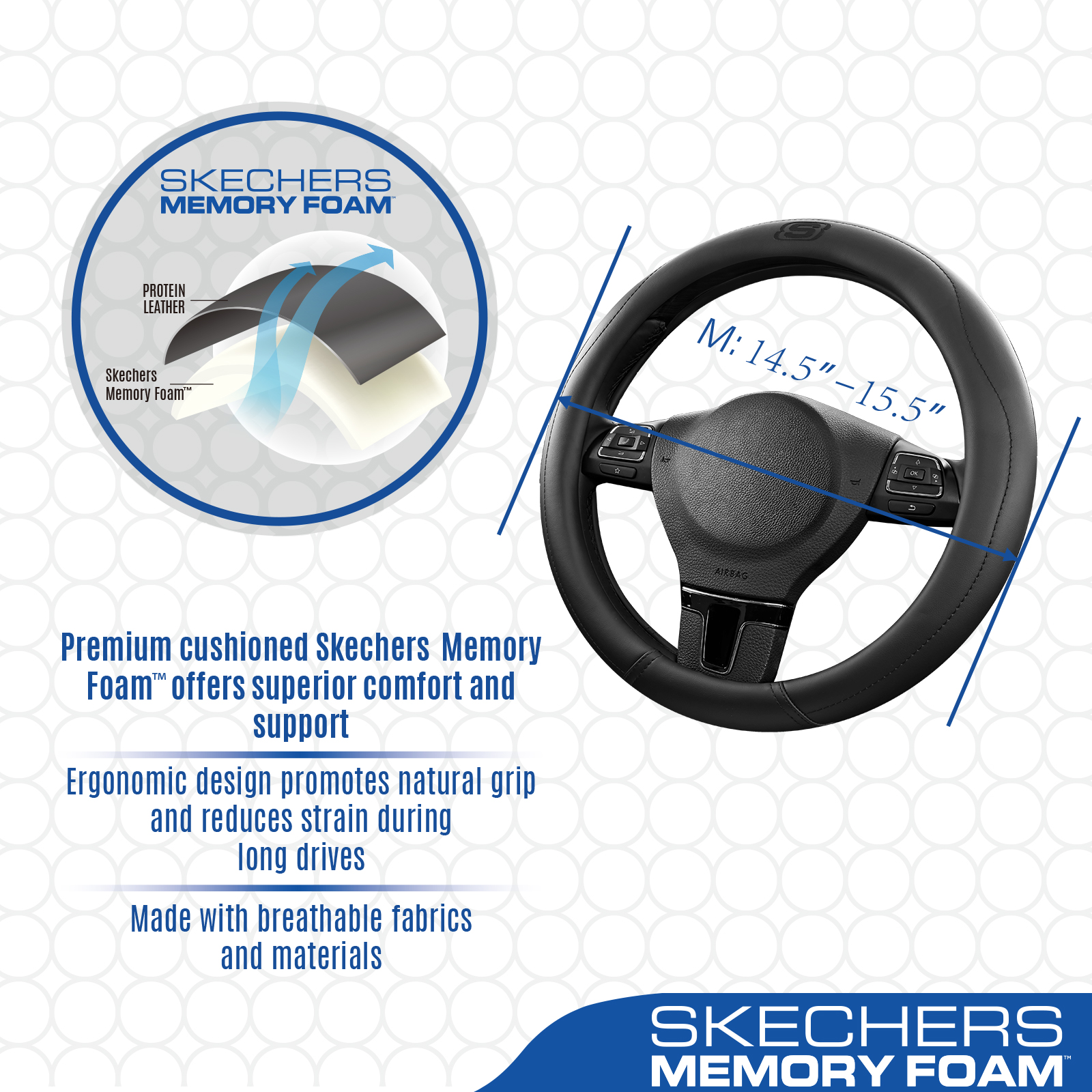 Skechers Leather Steering Wheel Cover, Black photo 6