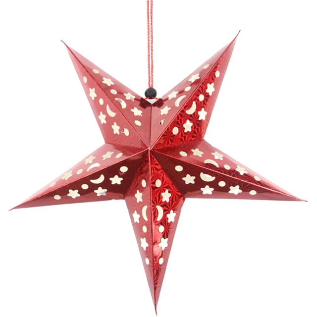 Linternas de estrella de papel Pantalla de lámpara Pantalla de luz de estrella de papel Estrella de Navidad Decoraciones colgantes para el hogar Boda Fiesta de Navidad Decoración 30 cm (Rojo)