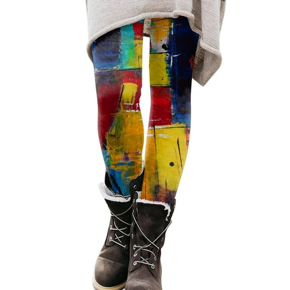 Fiaer Women Leggings Printed Plus Size Color Blocking Yoga Pants High Waisted Comfort Trendy Tight Workout Trousers Multicolour1 XL