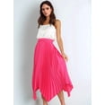 thumbnail image 4 of Women's Elastic Waist Pleated Skirts High Waisted Flowy Asymmetrical Low Midi Skirt for Summer Rose Red L, 4 of 9