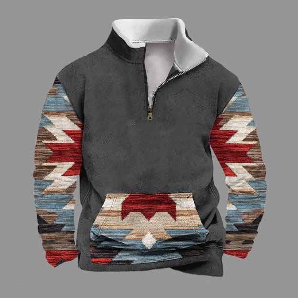 Sudadera sin capucha para hombre, informal, a la moda, con cuello alto, estampado étnico, cremallera, jersey de manga larga, blusa de poliéster para hombre