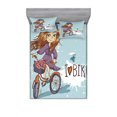 thumbnail image 2 of Retro Bedding Set with Sheet & Covers, Cartoon Girl Image with French Hat and a Bike with Flowers Children Image, Printed Bedroom Decor 2 Shams, 4 Sizes, Purple Grey and White, by Ambesonne, 2 of 3