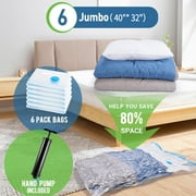 Vacuum Storage Bags with Pump, Space Saver Vacuum Seal Storage Bags 6-Pack Sealer Bags for Clothes, Clothing, Bedding, Comforter, Blanket, 40x32