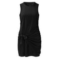 thumbnail image 4 of Womens Summer Casual Dresses Solid Color Round Neck Sleeveless Pleated Irregular Slim Mini Dress Holiday Wear, 4 of 5