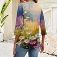 thumbnail image 5 of Wutalume 3/4 Sleeve Tops for Women, Classic Retro Casual Top Breathable and Soft for Daily Errands, Coffee Dates and Easy Care,Blue S, 5 of 5
