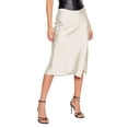 thumbnail image 5 of Rggeeun Midi Skirts for Women Satin A-Line Skirt with Side Slit Flowy Solid Color Skirt elastic Waist Outdoor Play,Beige,S, 5 of 6