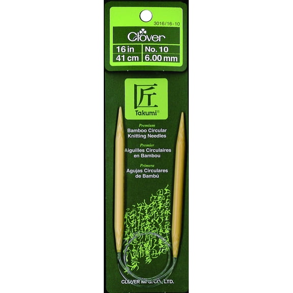 CLOVER Takumi Bamboo Circular 16-Inch Knitting Needles, Size 10