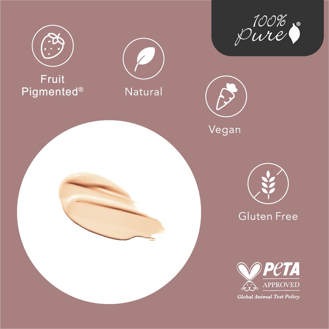 100% PURE Healthy Foundation Full Face Coverage Makeup, Liquid Matte Finish with Anti-Aging Benefits - Vegan - Gorgeous Fruit Pigmented Creme Color - (Fair with Warm Undertones) - 1 Fl Oz