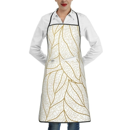 

Rocae Elegant Gold Leaf Pattern for Kitchen Aprons for Women Adjustable Cooking Kitchen Chef Apron for Men with Pockets