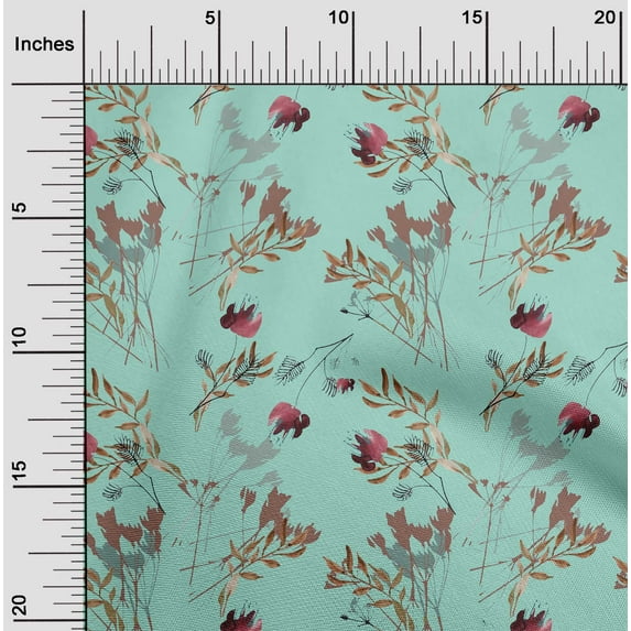 oneOone Georgette Viscose Aquamarine Fabric Flower & Leaves Watercolor Fabric For Sewing Printed Craft Fabric By The Yard 42 Inch Wide
