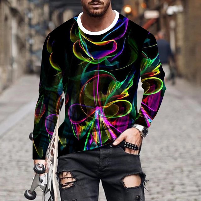 zanvin Mens tshirt, Hommes Occasionnels Col Rond Manches Longues Pull Imprimé T-Shirt Chemisier Tops, Multicolore, M