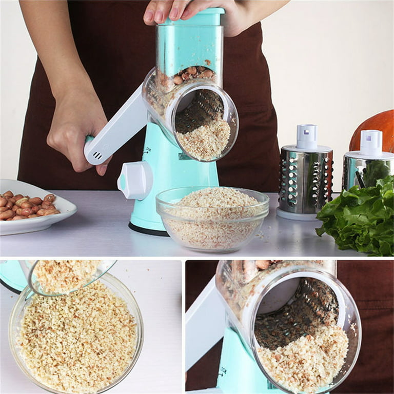 Cheese Grater with Handle, Manual Cheese Shredder with 3 Interchangeable  Blades, Rotary Cheese Grater Handheld with Strong Suction Base, Vegetable