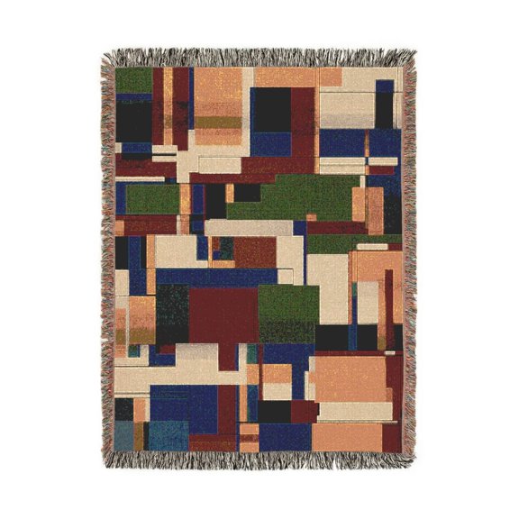Abstract Geometric Multicolor Woven Blanket, 100% Cotton, Modern Living Room and Bedroom Decor