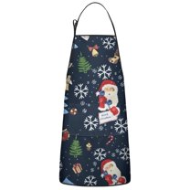 Dark Blue Christmas Santa Pattern Apron-Garden Aprons for Women with Pockets-Cotton Linen Waterproof Kitchen Cooking Gardening Aprons Adjustable for Kitchen,Cooking,BBQ and Salon 33"x27"