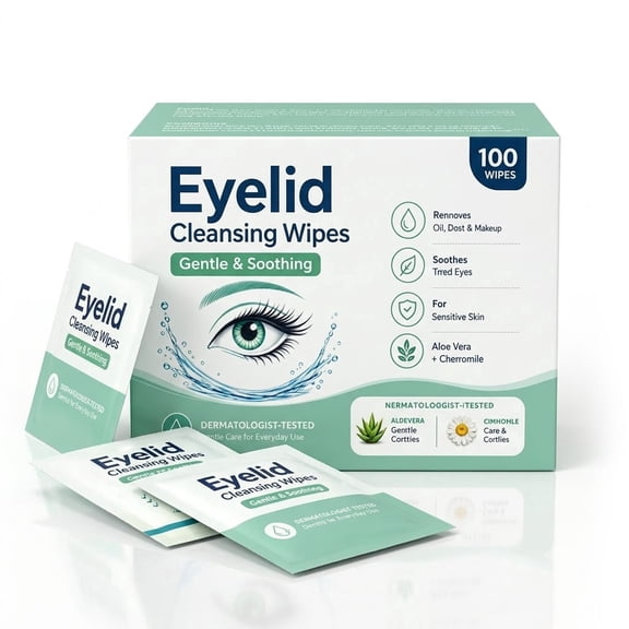 Eyelid Cleansing Wipes,Tea Tree Eyelid Wipes - Lash Cleanser for Daily Makeup Removal - with Hyaluronic Acid & Chamomile, Individually Wrapped