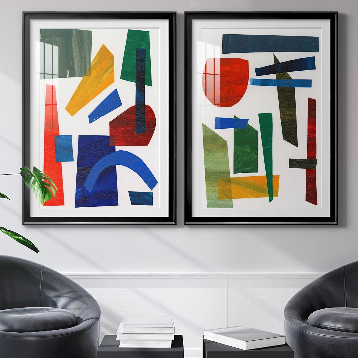 Wexford Home Colorful Shapes I Premium Framed Print, 26.5" x 36.5" - Ready to Hang, Black (Set of 2)