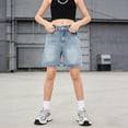 thumbnail image 4 of ZHANGDER Girls Jean Shorts Baggy Wide Leg Washed Denim Shorts Trendy Y2k Vintage Bermuda Jorts, Blue 7-8 Years, 4 of 6