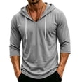 thumbnail image 2 of Mens Loose Fit V Neck 3/4 Sleeve Hooded Pullover Lightweight Drawstring Summer Beach Workout Sweatshirt Gray L, 2 of 7