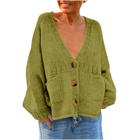 GigrtiJin Womens Oversized Cardigan Sweater Long Sleeve V Neck Knit Button down Casual Fashion Sweaters with Pockets