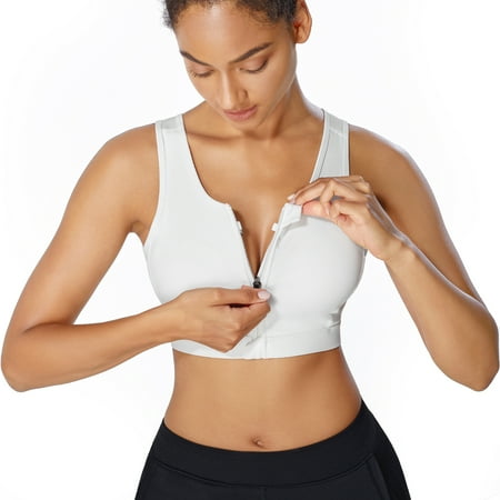 

KUMAYES Sport Bra for Women Front Closure with Zipper Removable Pads Wirefree Racerback Workout Yoga Bras